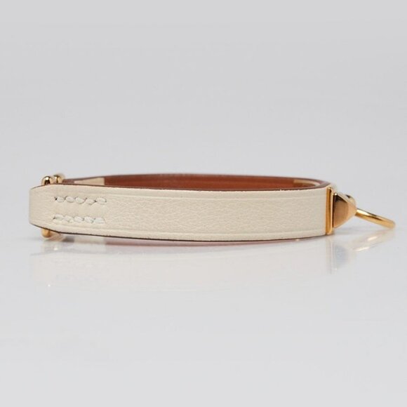 Hermes Craie Leather and Gold Plated Mini Rivale Bracelet Size T1 - Picture 4 of 7